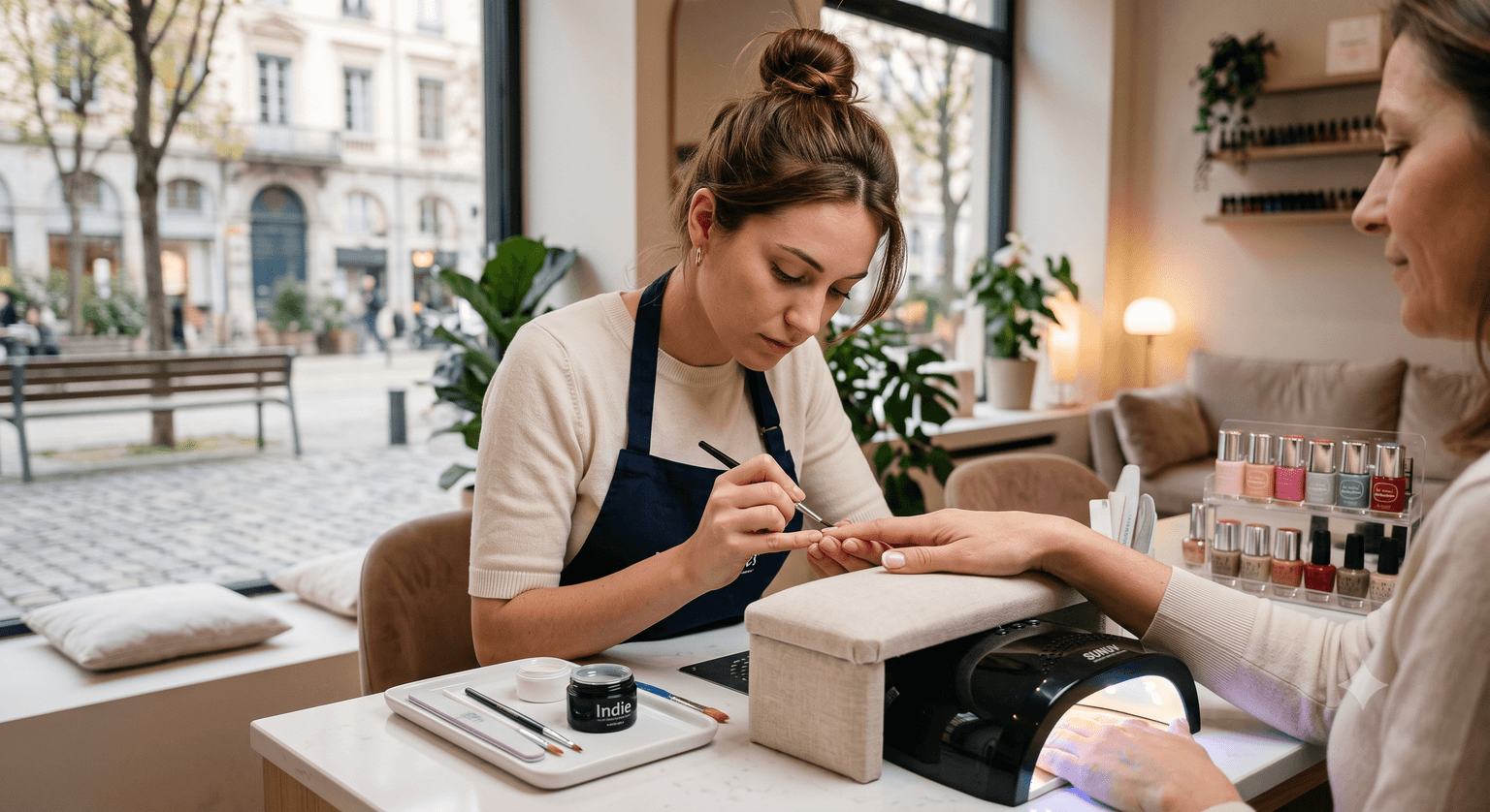 Professionnelle de la beauté utilisant Fideneo dans son salon